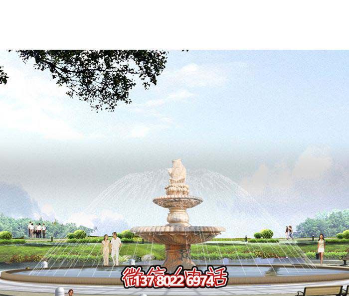 精美漢白玉噴泉，石雕鯉魚雕塑擺放
