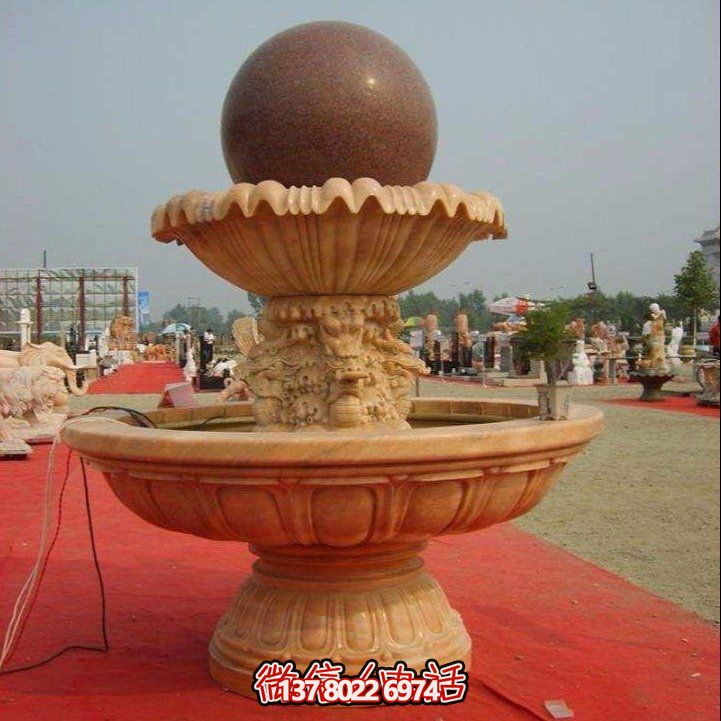 經(jīng)典中式風(fēng)水球，黃銹巖浮雕噴泉水