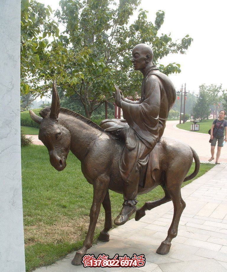 銅雕塑和尚著毛驢騎，精美雕塑，祥和園林