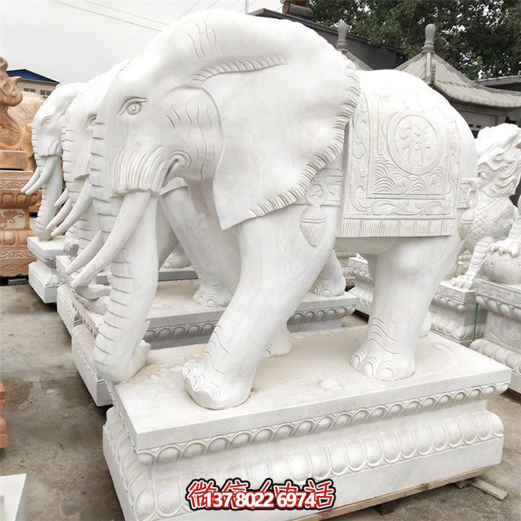 精美石雕大象雕塑，點(diǎn)綴別墅小區(qū)，增添大理石的高貴氣派