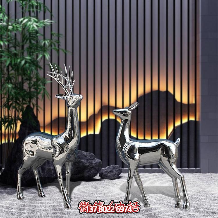 不銹鋼梅花鹿雕塑，藝術(shù)抽象精美戶外景觀裝飾