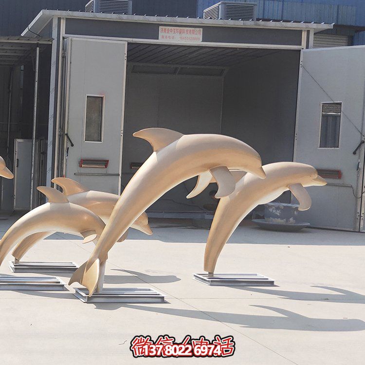 高端不銹鋼海豚雕塑，為售樓部門口增添完美視覺