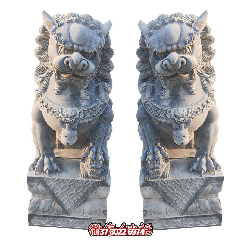 經(jīng)典石雕大理獅子雕塑，精致祠堂裝飾