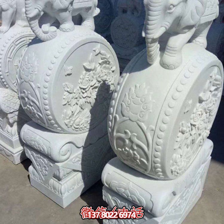 漢白玉小象石雕抱鼓，為您的別墅庭院增添優(yōu)雅氣息