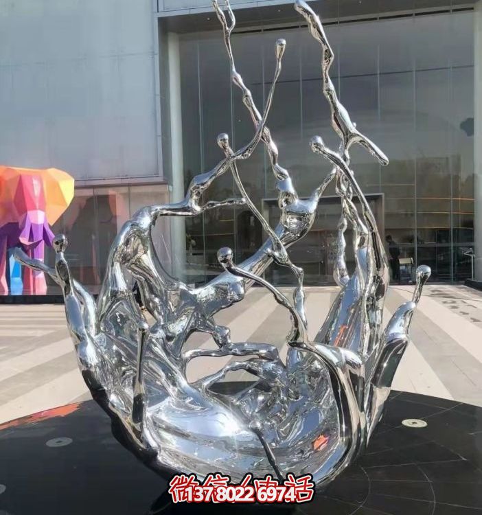 不銹鋼抽象海浪噴泉水景雕塑，開啟精致戶外新景觀