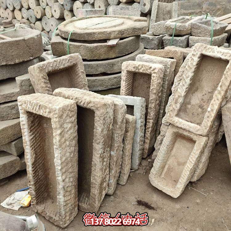 經(jīng)典石雕老石槽，點綴青石園林景觀