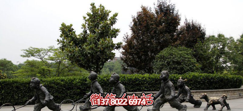 推鐵環(huán)，兒童奔跑，公園雕塑銅雕
