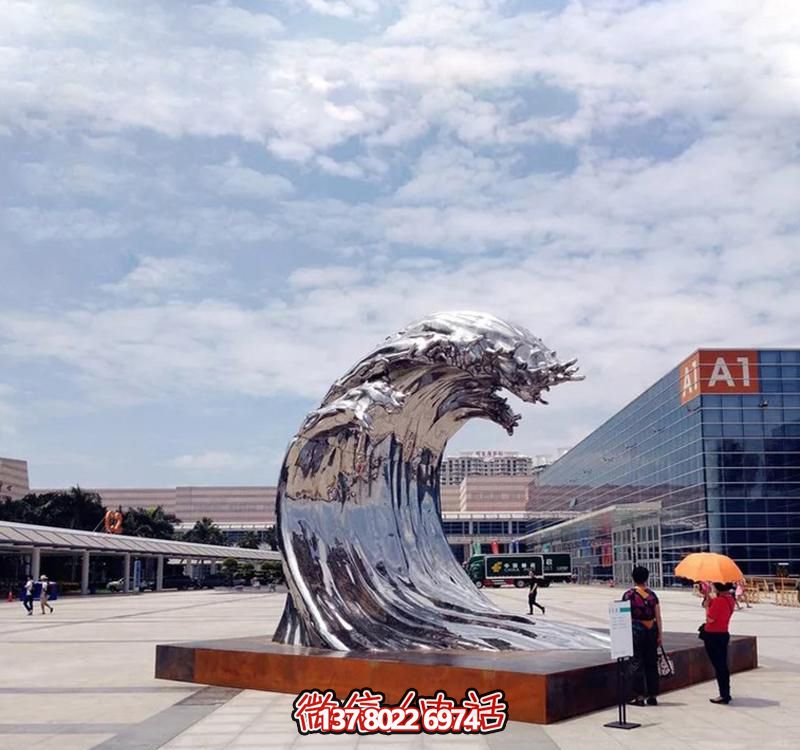不銹鋼翻滾海浪雕塑，打造精美戶外廣場