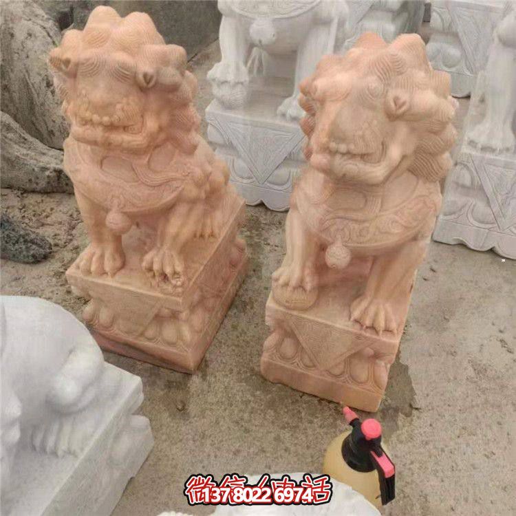 獅子雕塑，紅晚霞染大理石庭院戶外裝飾