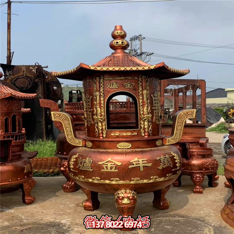純銅寶香爐，室內(nèi)祠堂浮雕擺放裝飾
