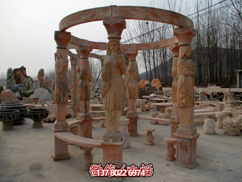 歐式?jīng)鐾ぃ瑘A形露天人物石柱擺放城市廣場裝飾