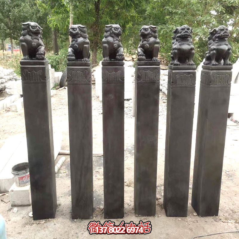 古雅青石仿古石獅子拴馬柱，點(diǎn)綴庭院門前