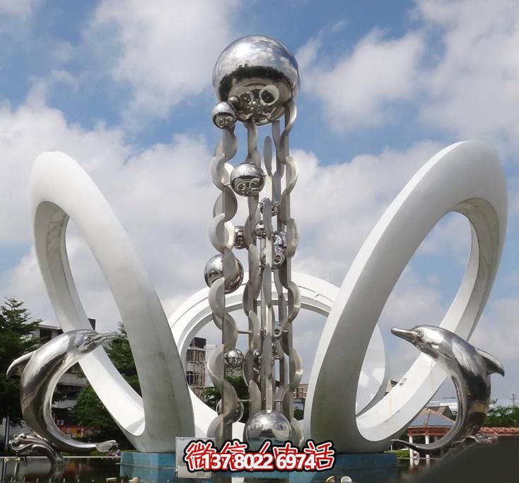 海豚個(gè)性不銹鋼雕塑，大型廣場(chǎng)裝飾裝置