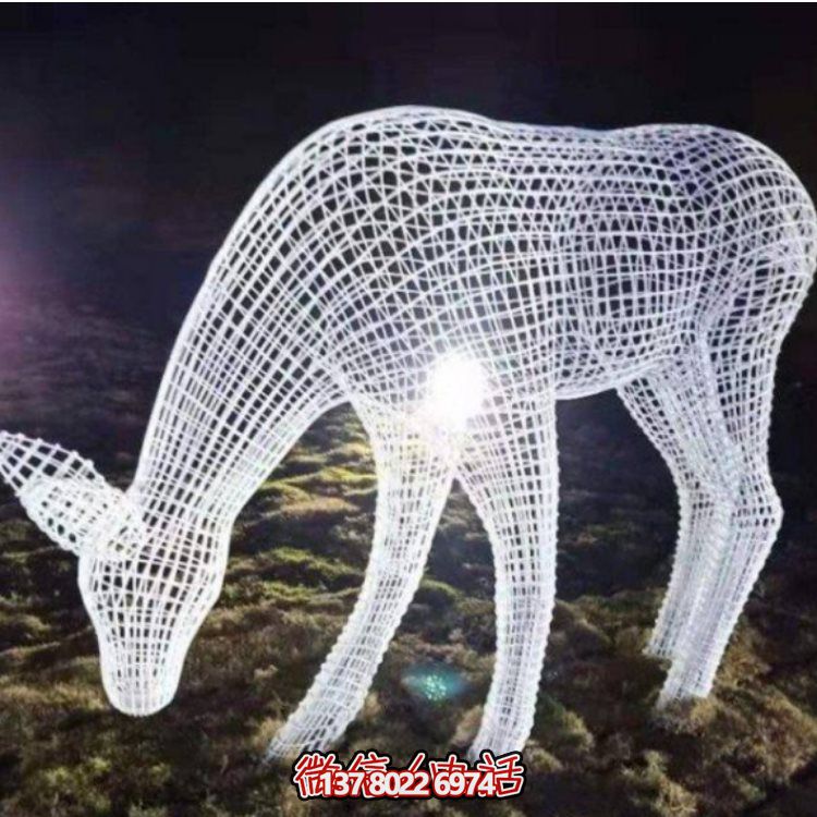 鏤空不銹鋼幾何梅花鹿雕塑，創(chuàng)意戶外擺件