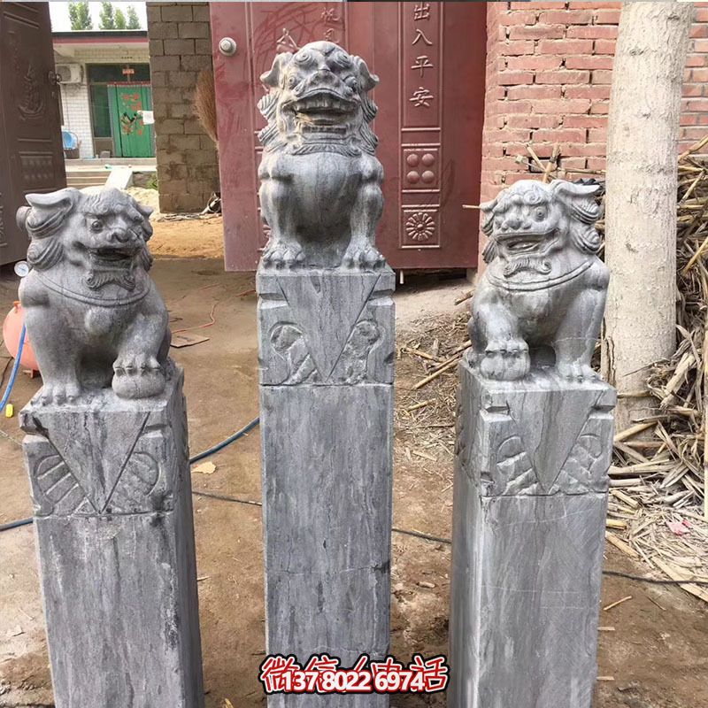 經(jīng)典仿古石獅子拴馬柱擺件，點(diǎn)綴園林