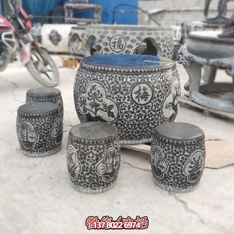 梅蘭菊竹浮雕石桌石凳，休閑庭院圓形裝飾