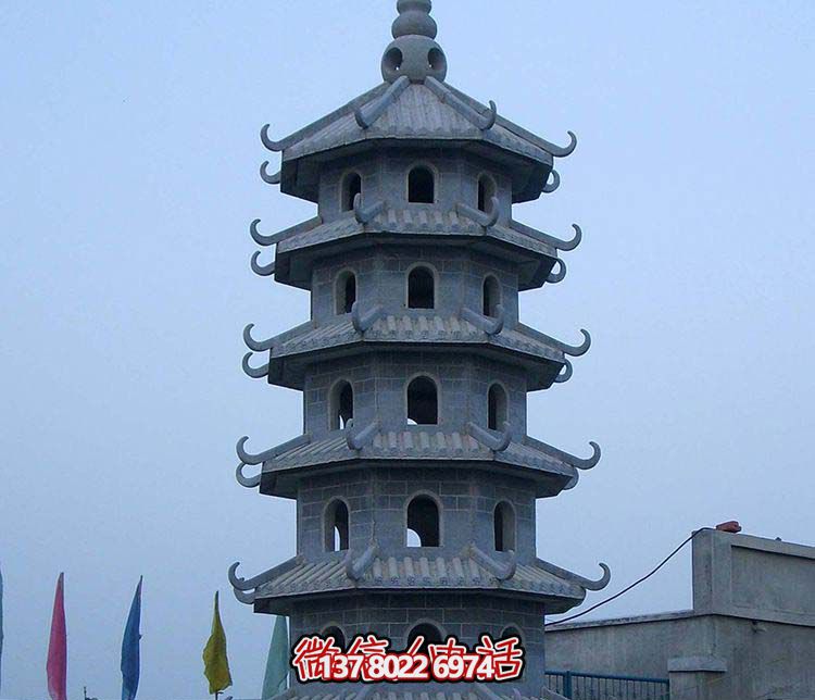 古典寶塔景觀園林，精美石雕青石多層搭配