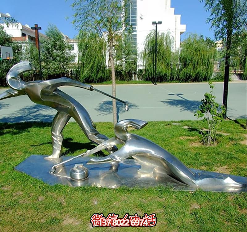 不銹鋼冰壺雕塑，點綴小區(qū)花園，創(chuàng)造休閑運動空間