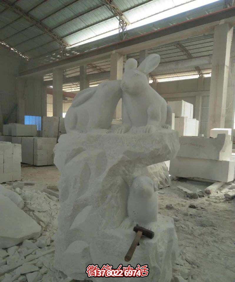名門(mén)大號(hào)石雕兔子雕塑，高端裝飾您的別墅
