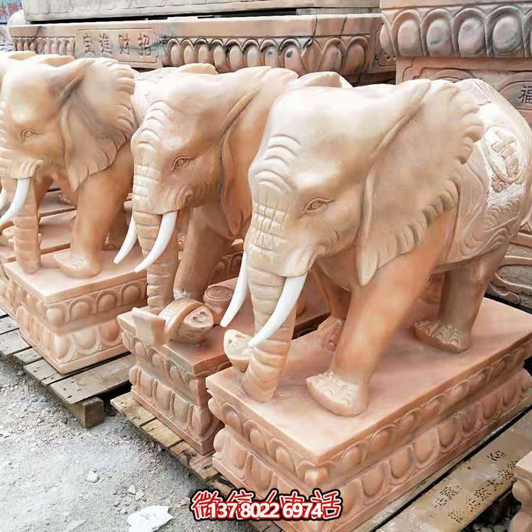 紅晚霞，石雕大象雕塑，點(diǎn)綴庭院空間