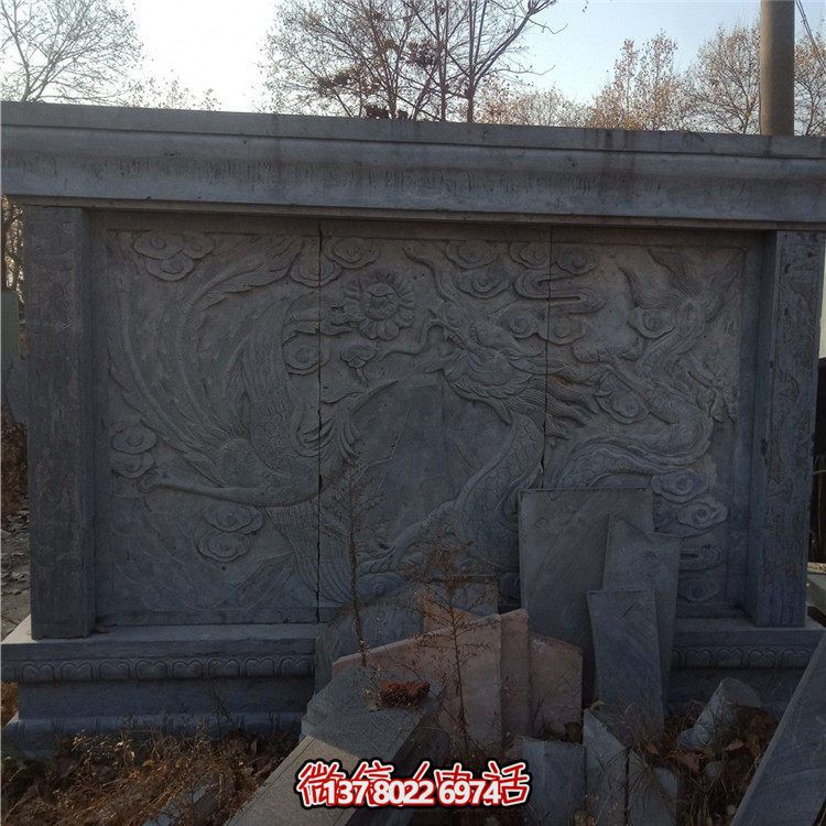 經典中式庭院，清新山水浮雕照壁