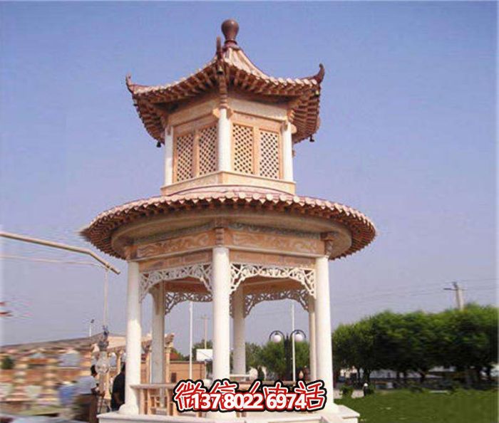 鏤空雕刻涼亭，休閑享受晚霞紅