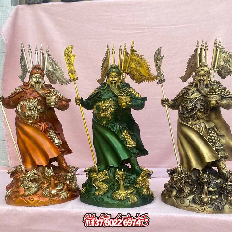 銅雕關(guān)公擺件，家居供奉雕塑裝飾