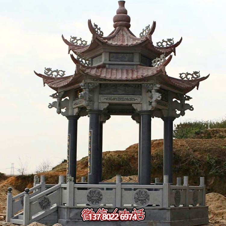 古典風(fēng)格二層涼亭，青石雕刻仿古園林戶外擺放