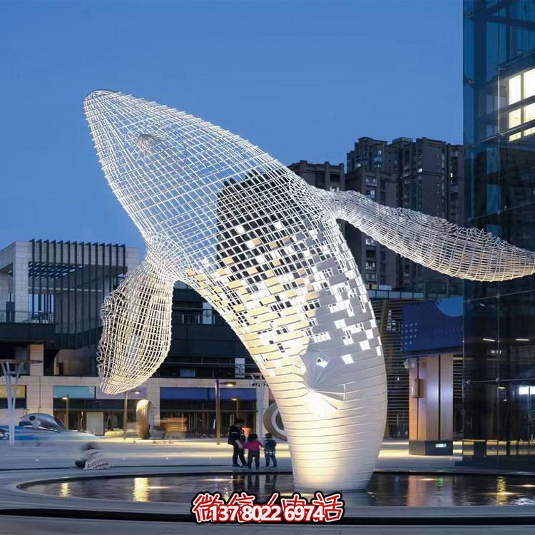 精美的大型不銹鋼網(wǎng)格鯨魚雕塑，綴點你的戶外空間