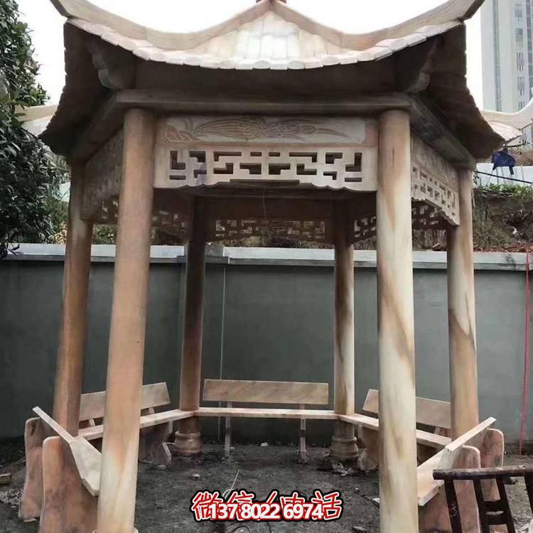 天然紅木雕刻涼亭，打造復(fù)古中式庭院休閑石亭