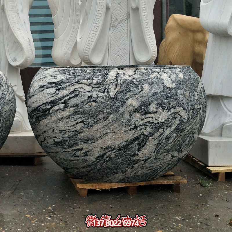 精美大理石石雕魚缸，點綴庭院雕塑