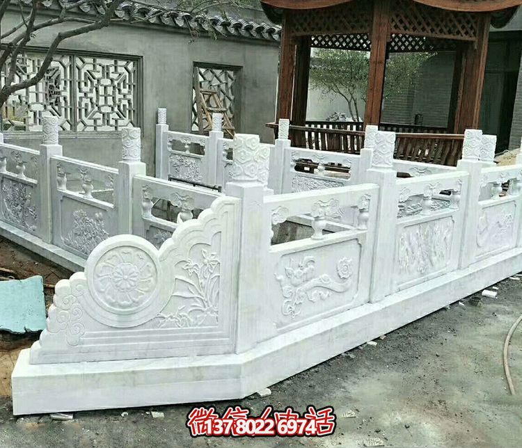 唯美古典庭院，池塘裝飾雕塑，漢白玉欄桿