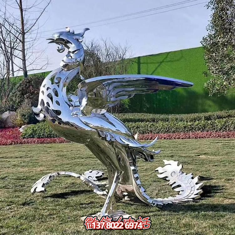 精美不銹鋼鳳凰雕塑，裝飾您的室外景觀