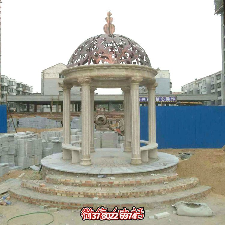 別墅園林?jǐn)[放歐式羅馬柱鏤空?qǐng)A頂涼亭