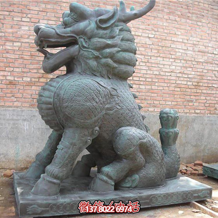 仿古青銅庭院門口大型神獸鎮(zhèn)宅招財麒麟