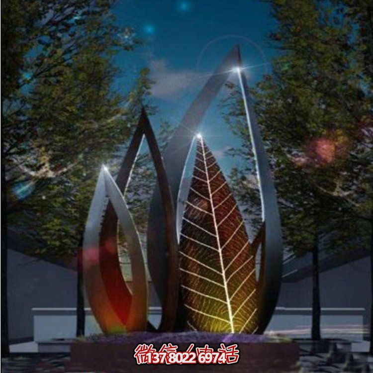 不銹鋼鏤空樹葉花卉雕塑戶外公園廣場(chǎng)亮化裝飾小品