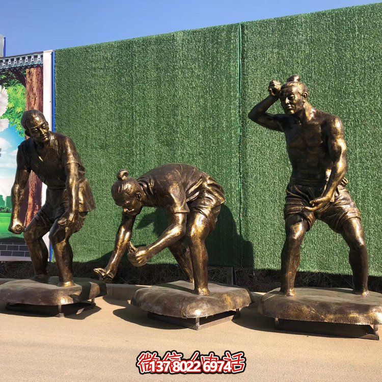 插秧，玻璃鋼仿銅民俗生活勞動人物雕塑