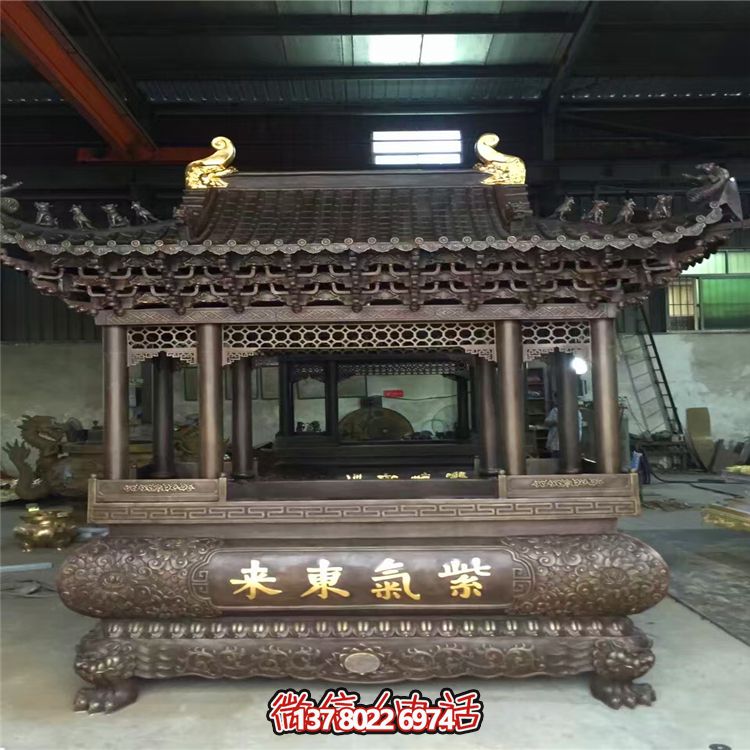 紫銅八龍柱浮雕長(zhǎng)形寺廟宗祠香爐