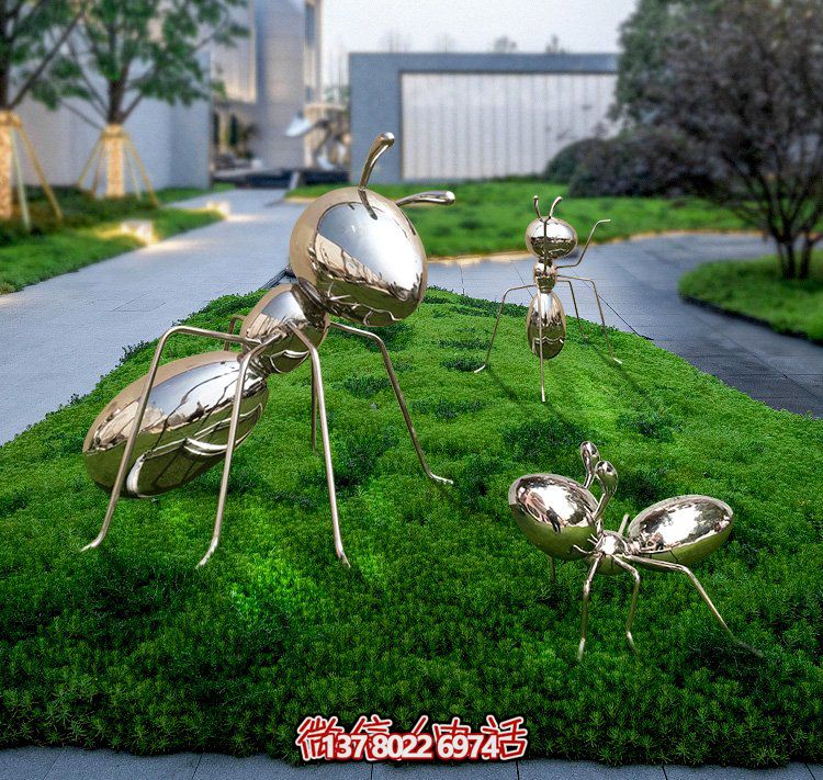 不銹鋼鏡面螞蟻，小區(qū)綠化帶裝飾動(dòng)物擺件