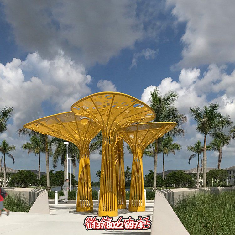 園林戶(hù)外不銹鋼創(chuàng)意鏤空樹(shù)葉景觀(guān)涼亭