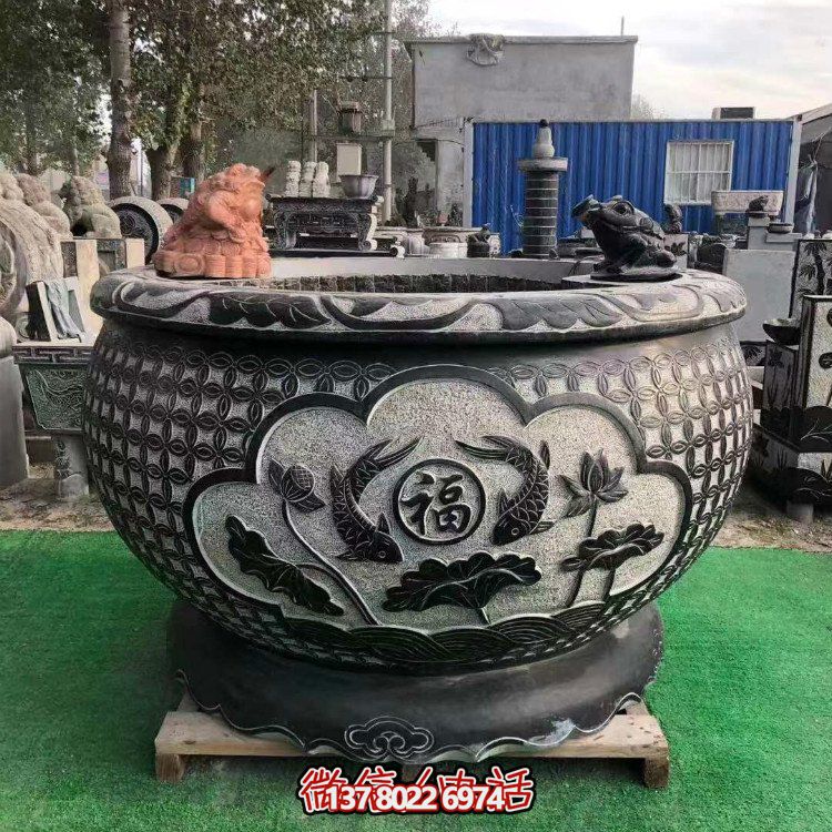 青石大水缸，石雕缸