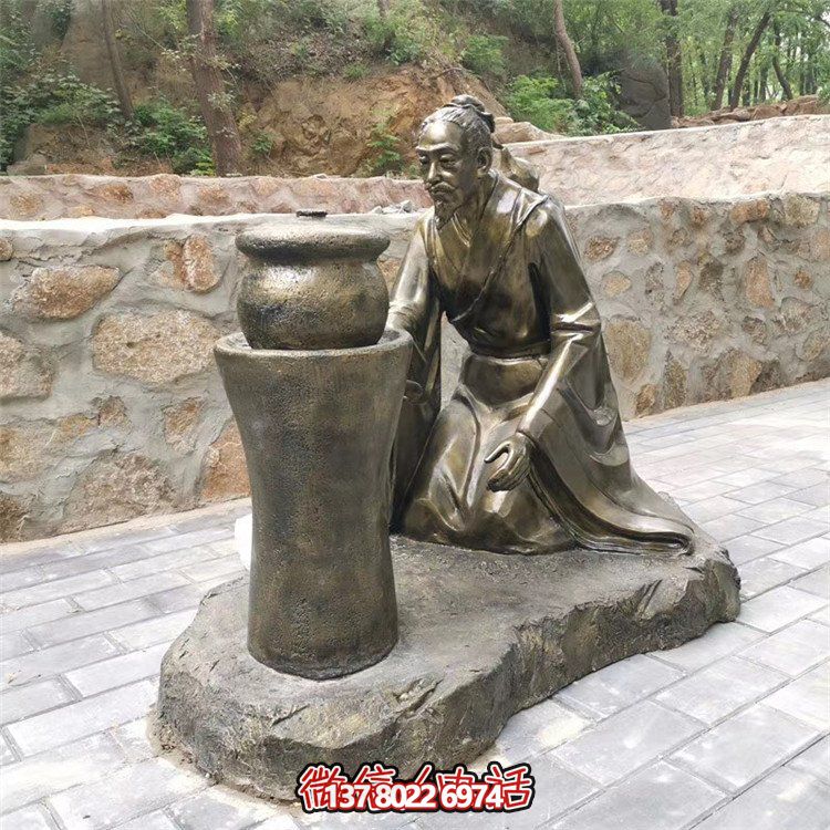 煎藥古代人物，中醫(yī)文化熬制中藥玻璃鋼仿銅情景雕塑