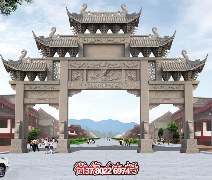 廣場(chǎng)景觀大理三門五樓石牌樓石雕