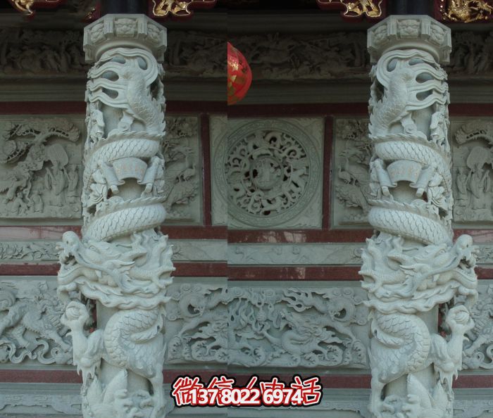 寺廟景區(qū)大殿門前大理石龍柱石雕 寺廟景區(qū)大殿門前大理石龍柱石雕