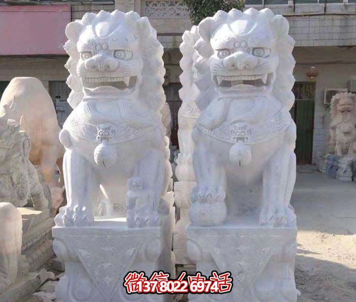 祠堂漢白玉石雕一對看大門口的鎮(zhèn)宅獅子雕塑 祠堂漢白玉石雕一對看大門口的鎮(zhèn)宅獅子雕塑