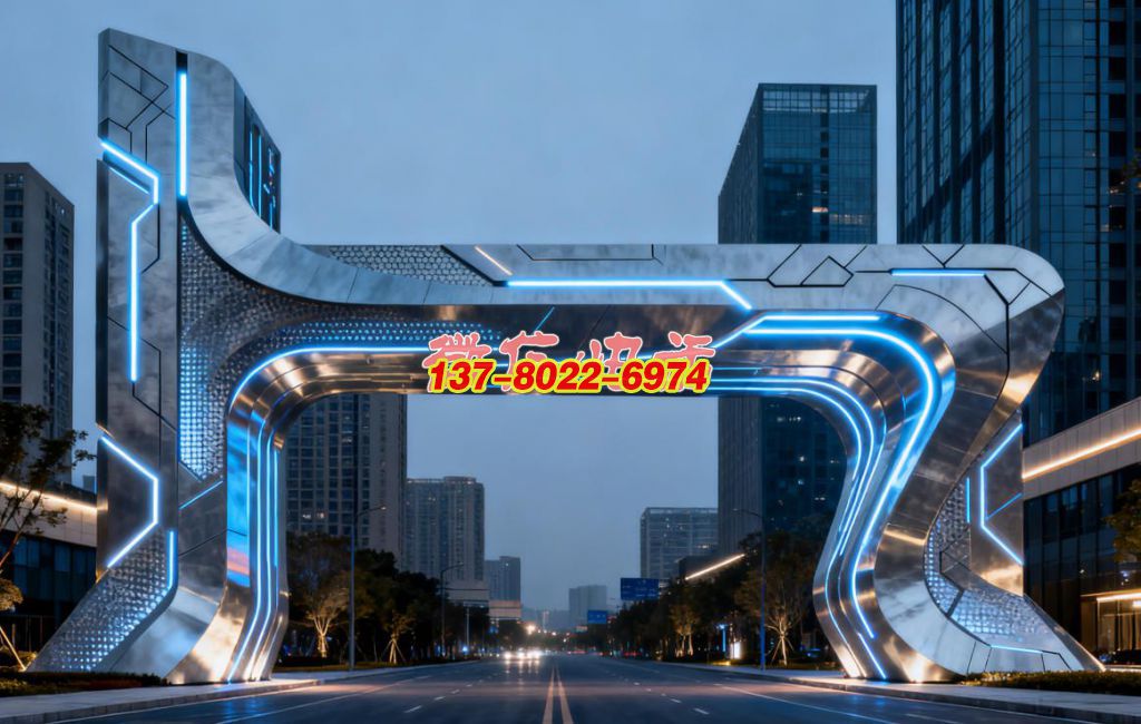 未來之樞 —— 不銹鋼科技感景觀雕塑大門?城市智創(chuàng)紀(jì)元地標(biāo)